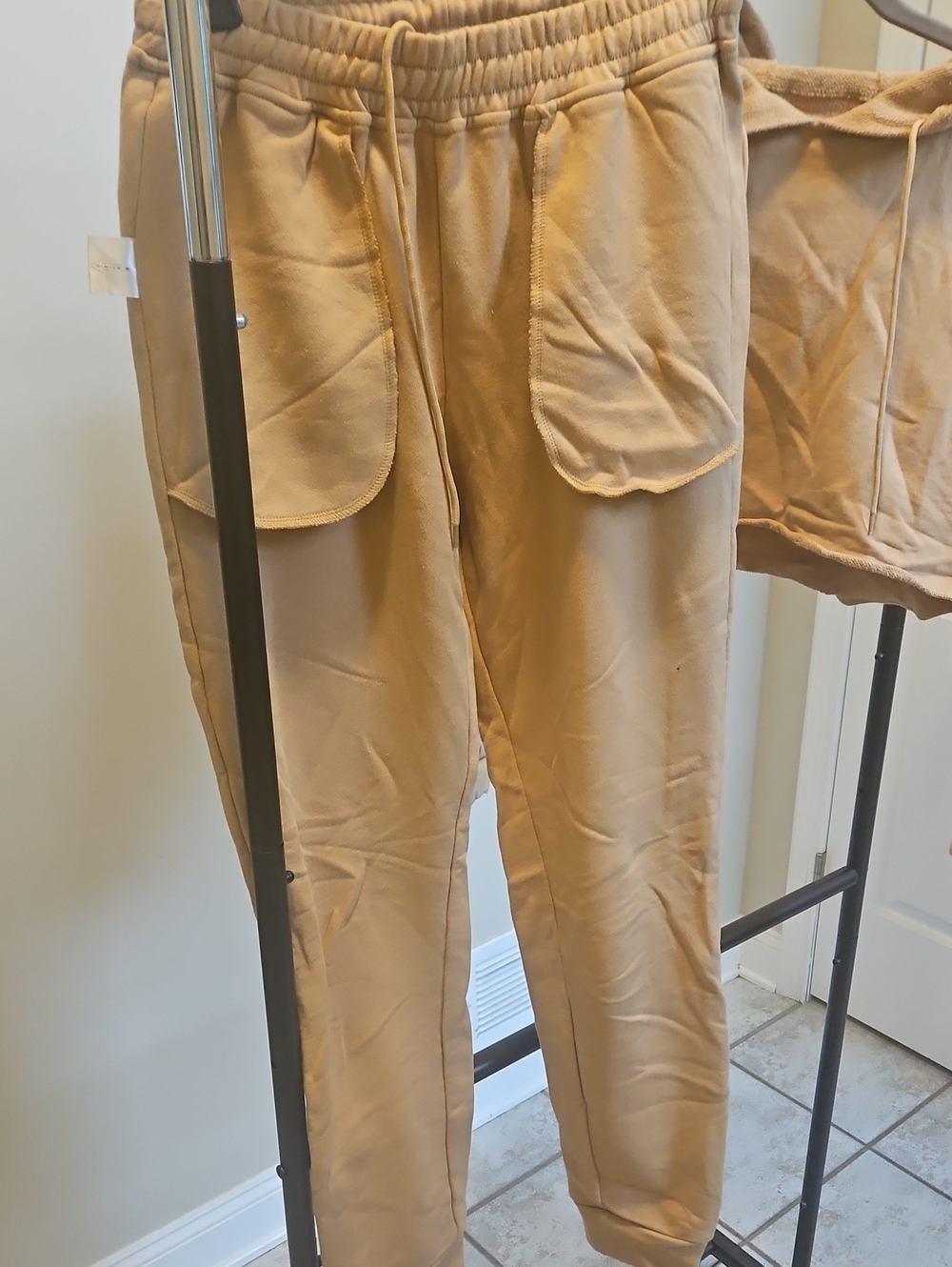 Danielle Guizio Beige/Tan Drawstring Jogger Pants with Patch Pockets